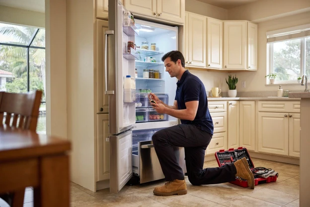 Modern refrigerator and kitchen appliances in a Cape Coral, FL home